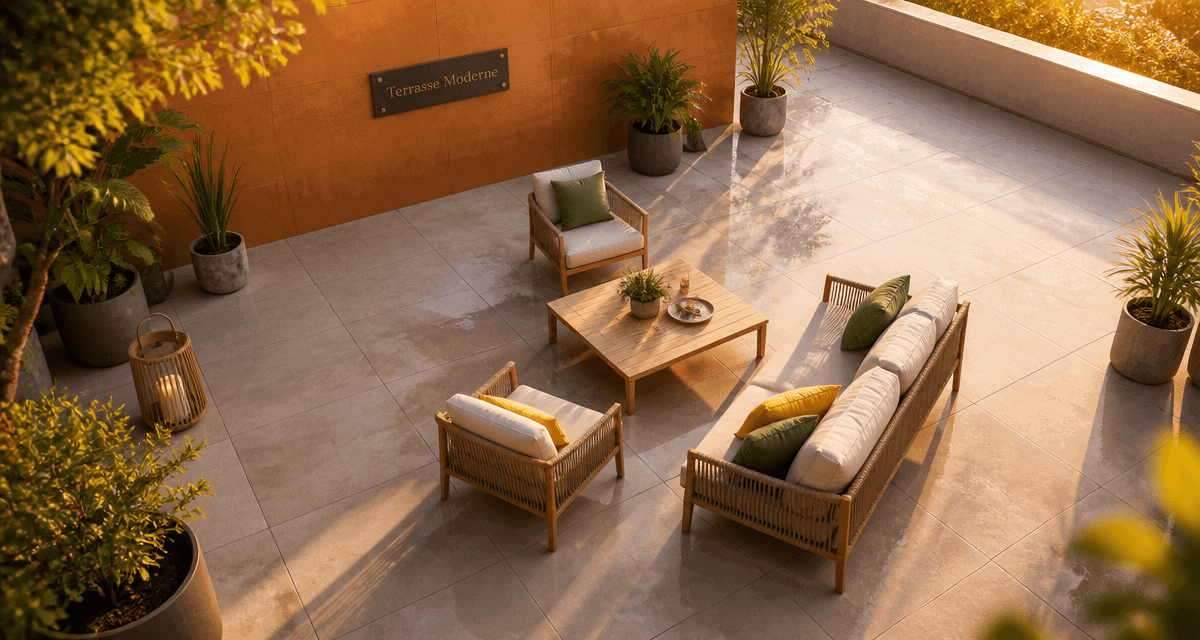 Carrelage terrasse moderne avec mobilier design