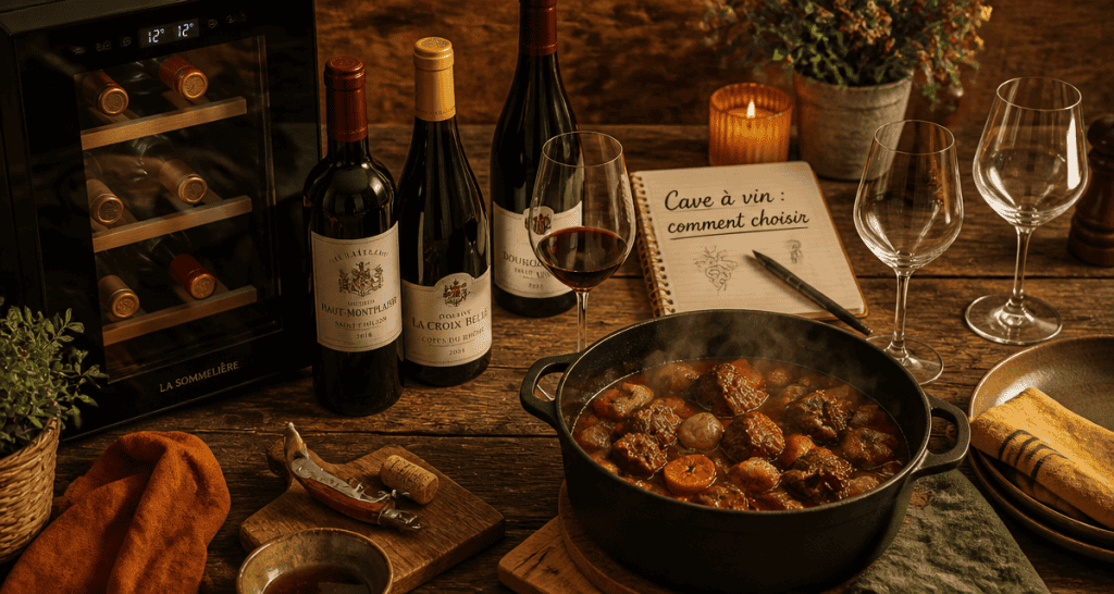 Cave a vin comment choisir moderne avec bouteilles et accessoires