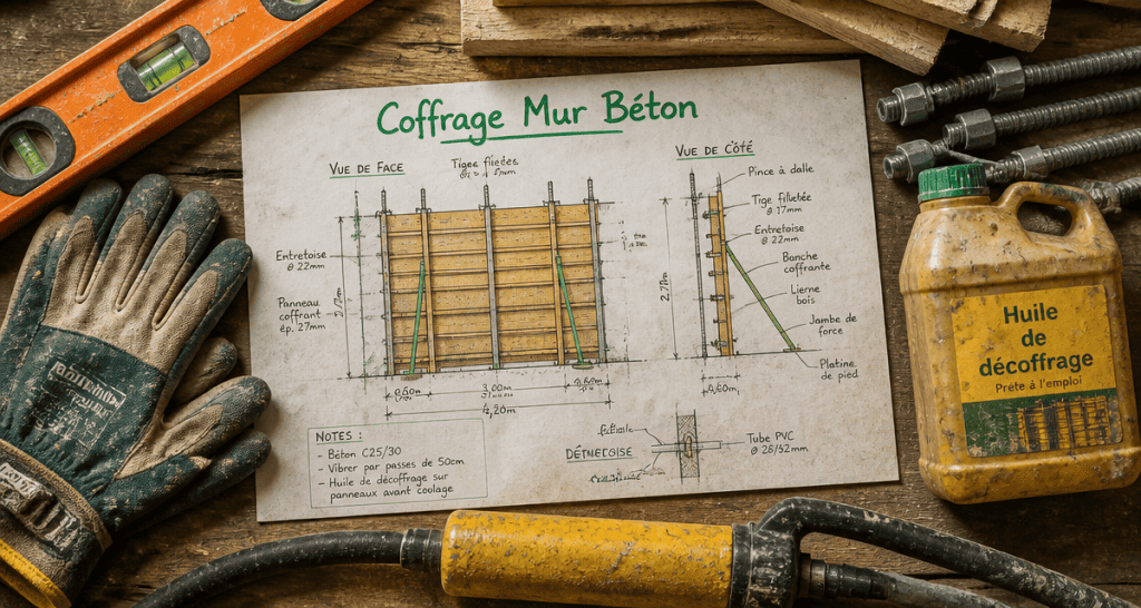 coffrage mur schéma et outils chantier