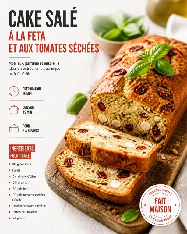 Cake salé moelleux à la feta et tomates séchées pour un repas froid entre amis