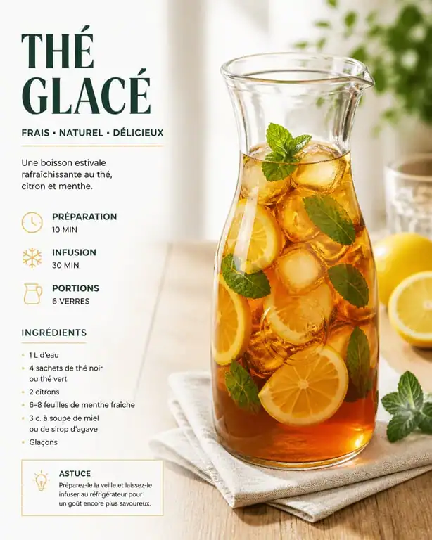 Recette de thé glacé signature maison avec citron et menthe