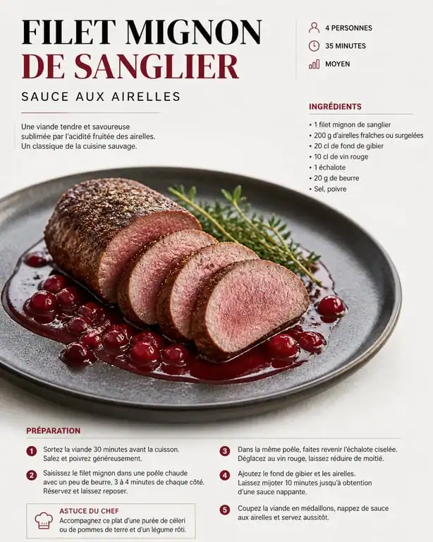 Filet mignon de sanglier poêlé aux airelles, recette de gibier tendre et savoureuse