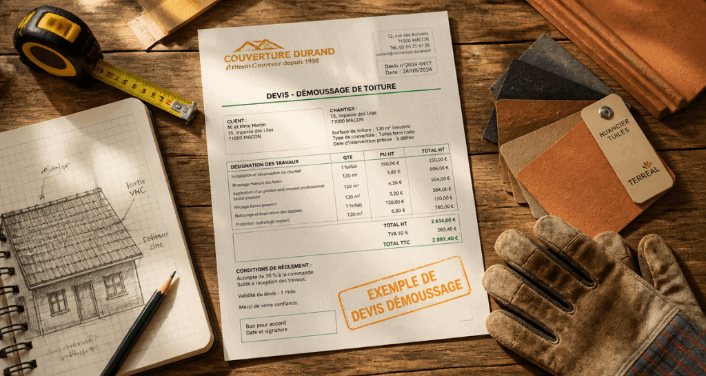 exemple devis démoussage toiture sur bureau artisan