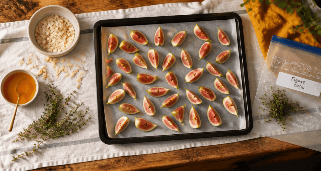 figues congelées sur plaque de cuisson