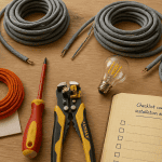 fil electrique gris textile et outils