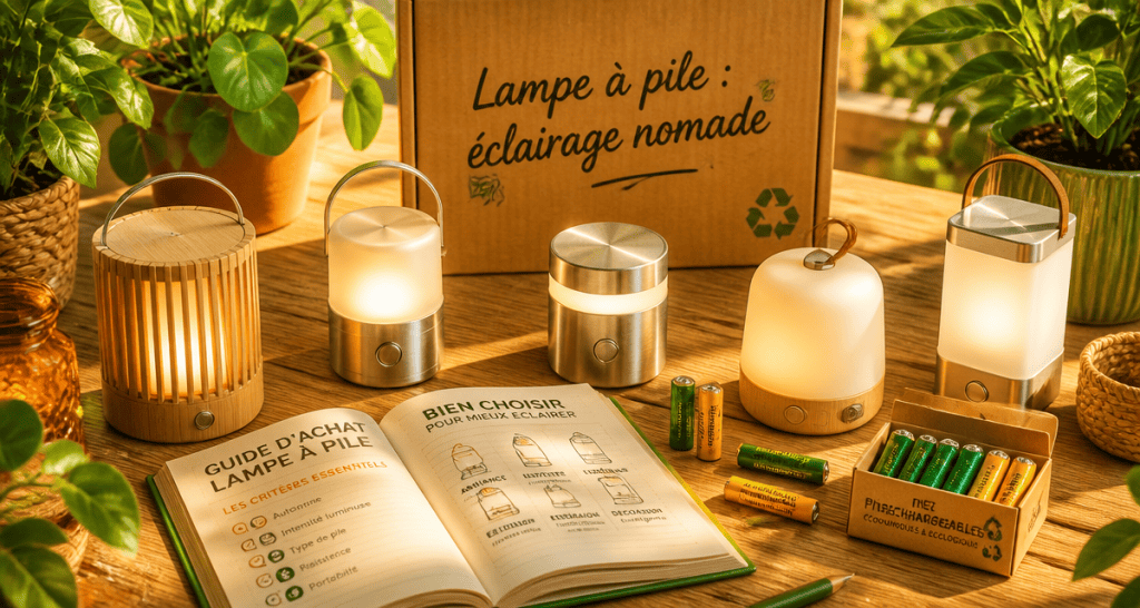 lampe à pile moderne sur table avec piles rechargeables