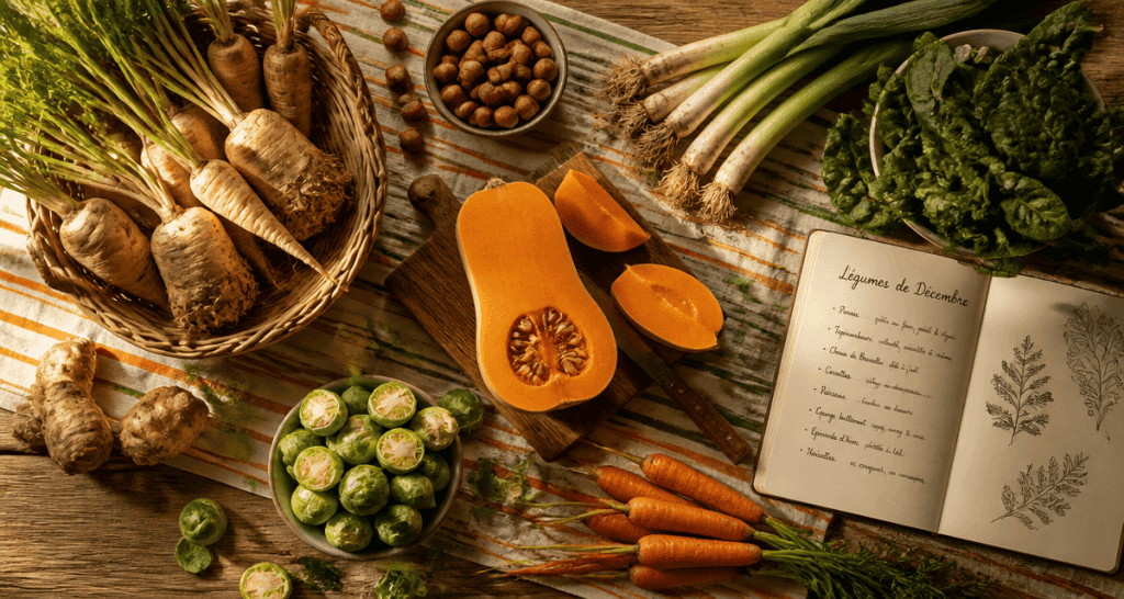 legume decembre variés sur table rustique