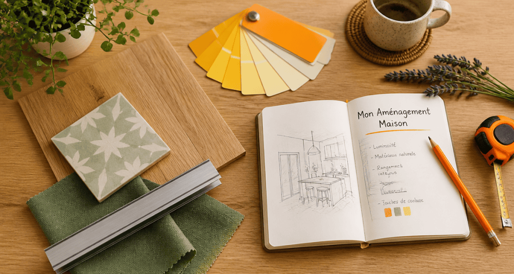 Mon amenagement maison flat lay materiaux deco