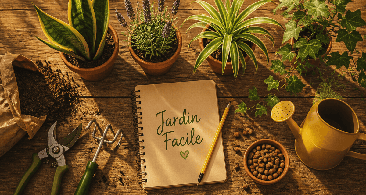 Outils et plantes pour jardinier facile sur table