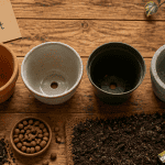 pot de fleurs différents diamètres et matériaux sur plan de travail