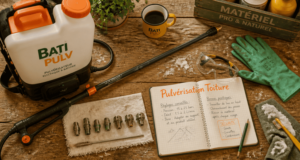 pulverisation toiture accessoires sur table