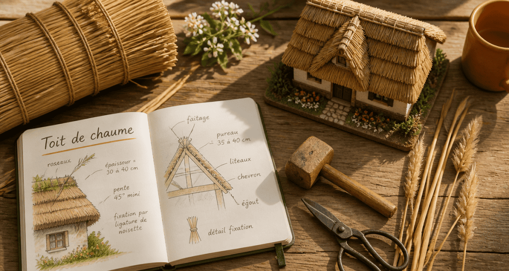 Toits de chaume échantillon maquette outils artisanaux