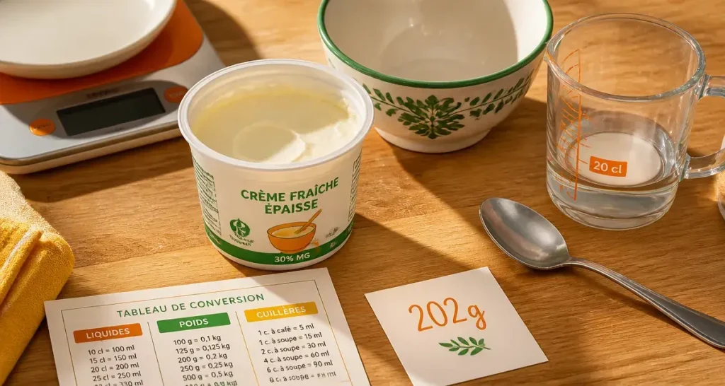20 cl crème fraîche épaisse en gramme : 202 g
