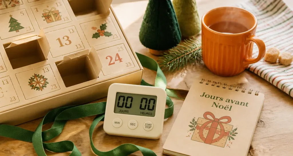 Combien de jours avant Noël : minuterie et calendrier de l’Avent sur table
