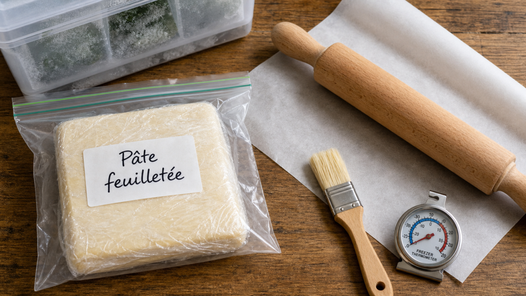 Congeler pate feuilletée : pâte enveloppée et sac congélation, feuilletage intact