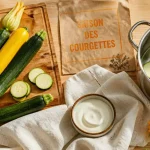 Courgettes saison sur table en bois : variétés et fleurs