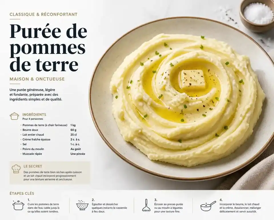 Assiette de purée de pommes de terre maison onctueuse pour un repas familial