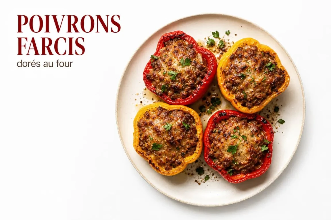 Poivrons farcis au four à la viande hachée dans une assiette