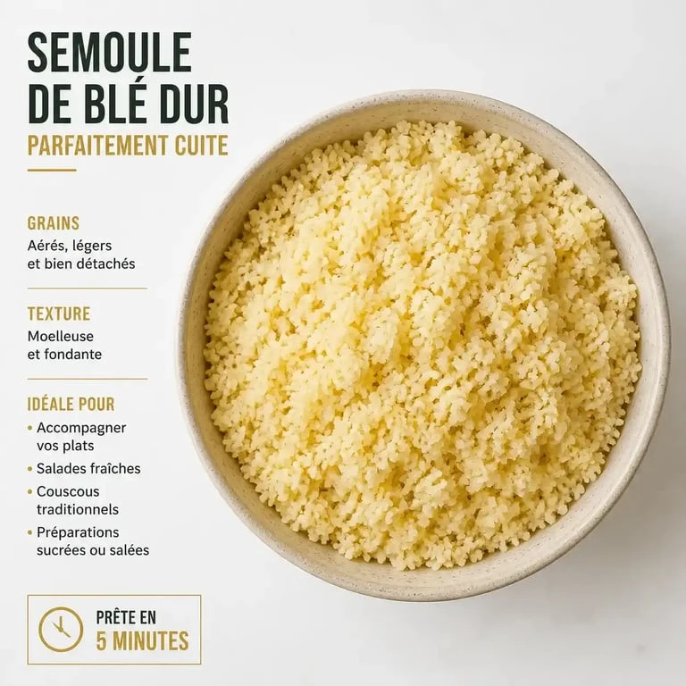 Bol de semoule de blé dur cuite et aérée pour un dosage parfait par personne