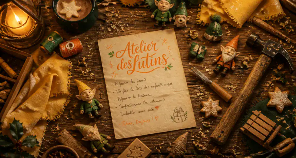 atelier des lutins et le pere noel outils et figurines