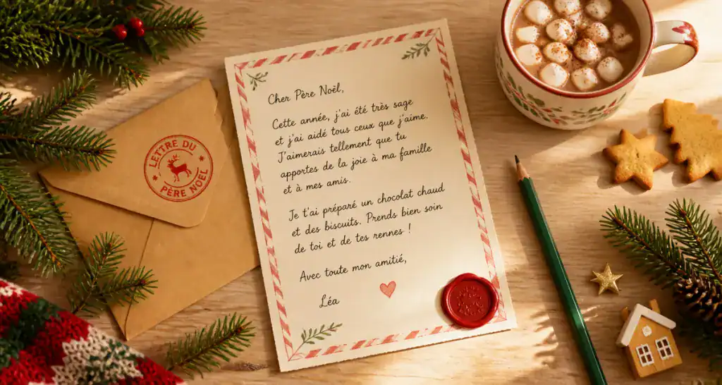 lettre du père noël personnalisé gratuite sur table de noël
