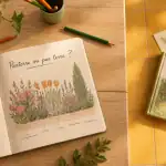 Parterre où par terre, illustration carnet et livre au sol