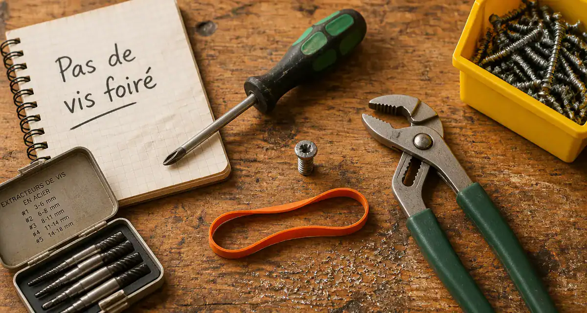Outils et vis pour pas de visse foiré sur établi