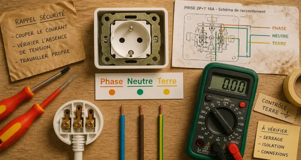 Phase neutre et terre : identifier fils et mesurer tension