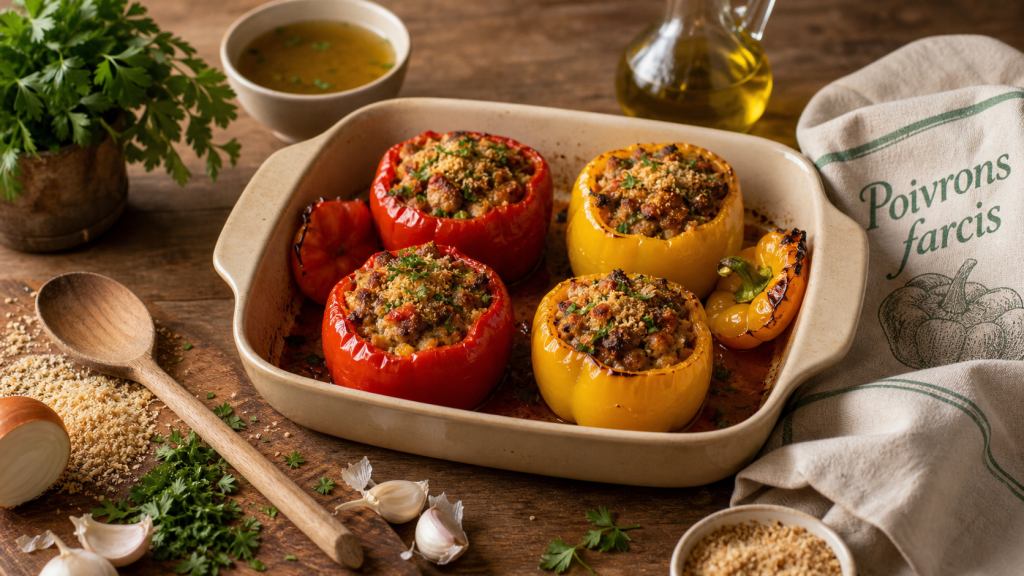 Poivrons farcis au four viande hachée, rôtis et farcis