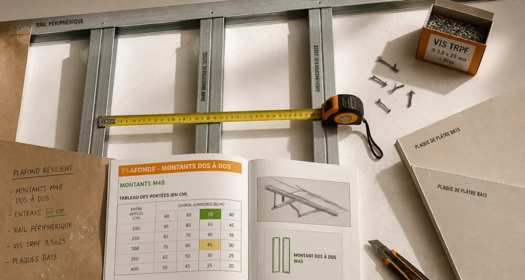 Portée maximum plafond autoportant M48 : limiter la flèche