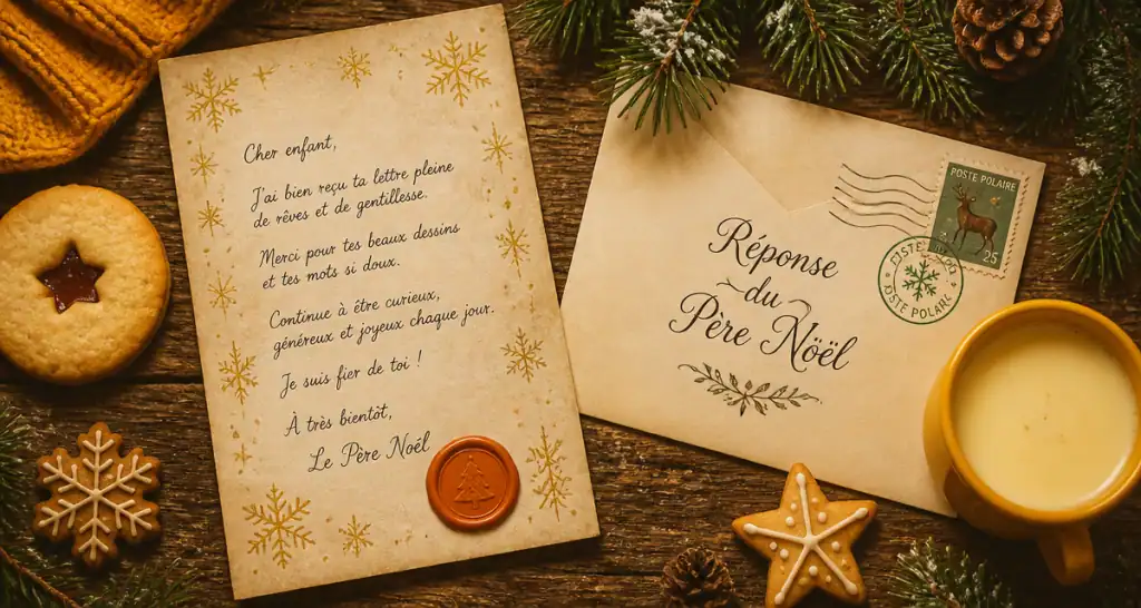 reponse du pere noel lettre manuscrite avec sceau et enveloppe
