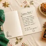 Texte joyeux noël rigolo sur carte de vœux, table de Noël