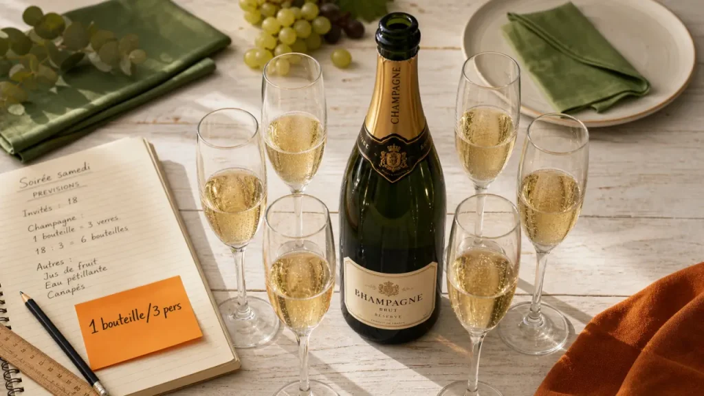 Combien de champagne par personne : 6 flûtes par bouteille et 2-3 coupes