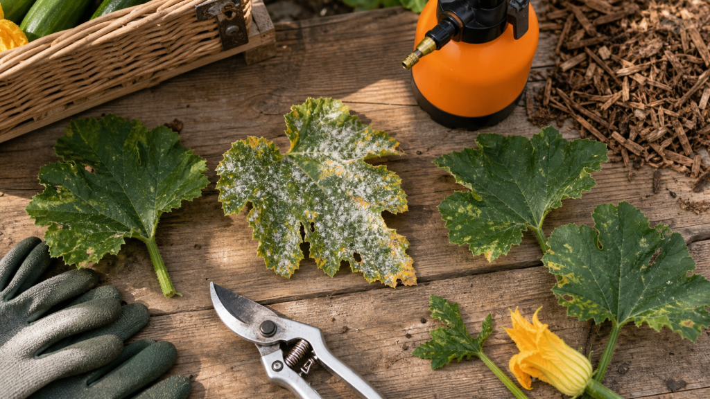 Courgette maladies : oïdium et mildiou sur feuille