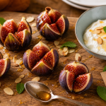 Dessert au figues fraiches au miel et amandes