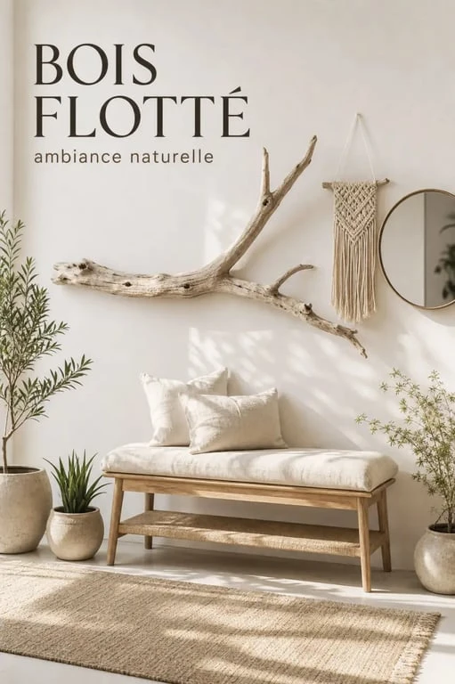 Idées déco bois flotté ambiance nature dans un salon lumineux avec plantes et matières naturelles