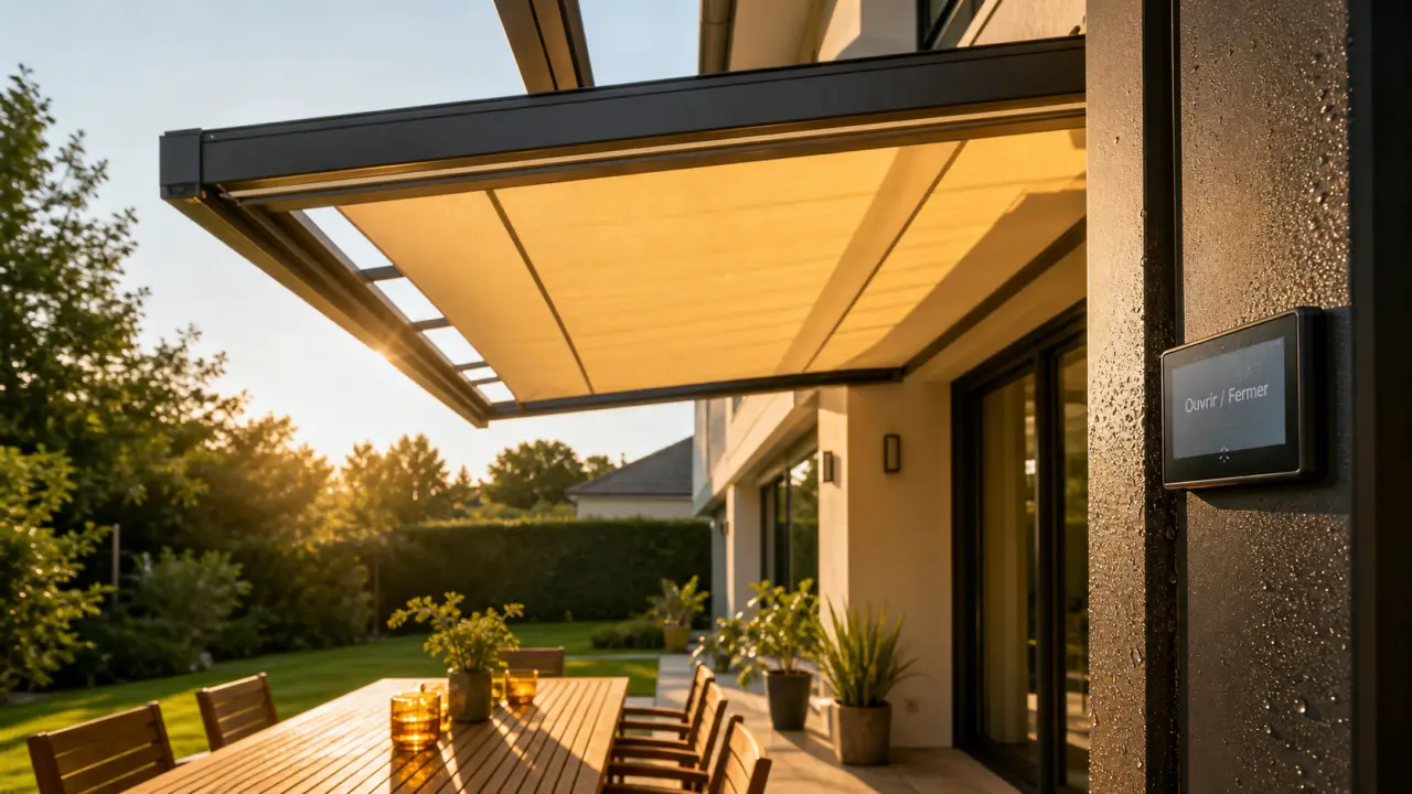Pergola retractable : ombre à midi et lumière le soir sur terrasse