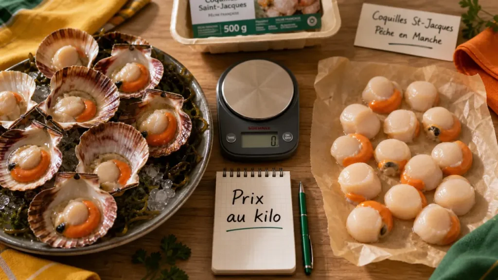 Prix des noix de Saint-Jacques au kilo : fraîches, décoquillées ou entières, le bon repère