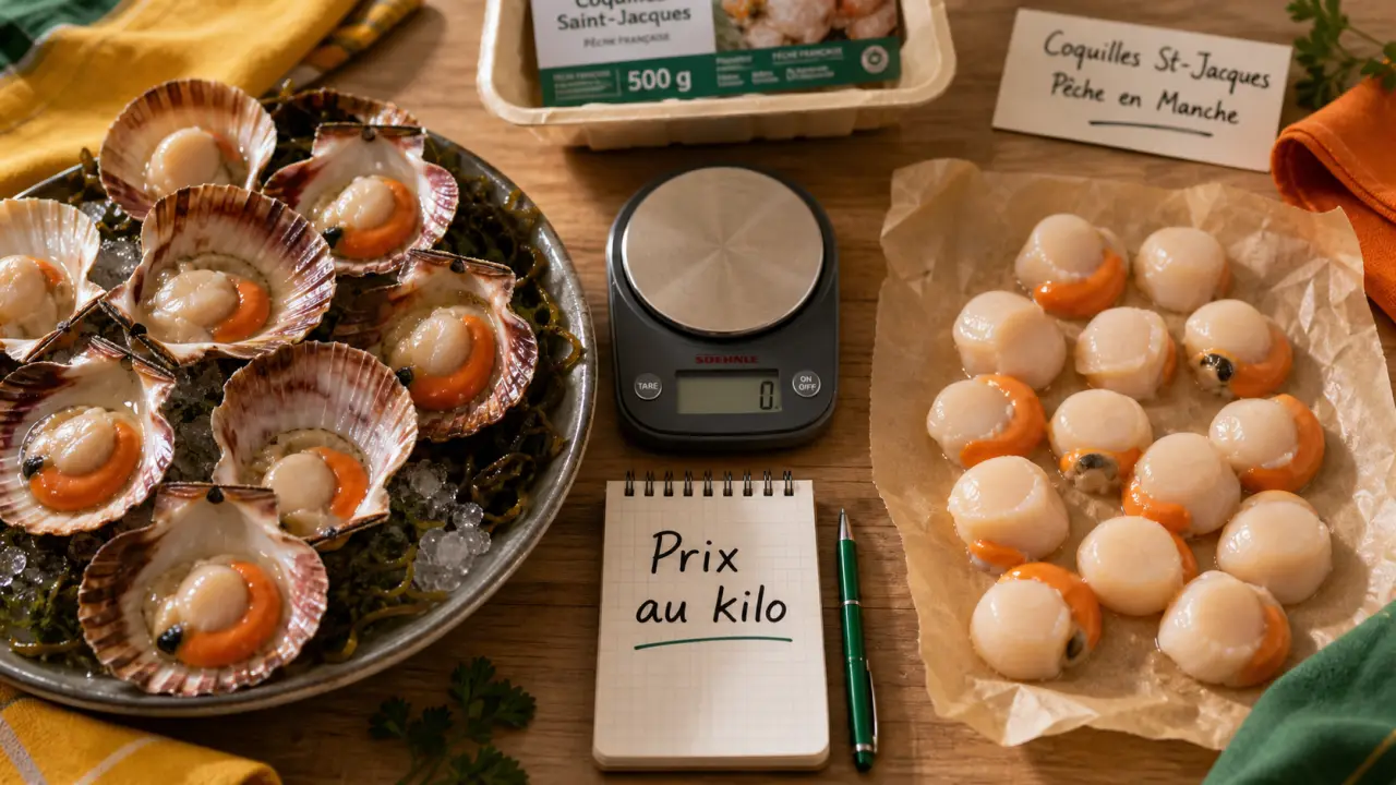 Prix des noix de st jacques : coquilles et noix décoquillées, comparaison des formats