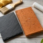 Produit hydrofuge toiture incolore non filmogène, gouttes d’eau sur tuile traitée