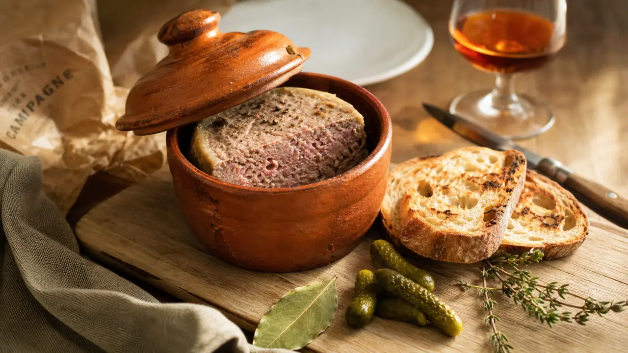 Recette de pate campagne maison : terrine moelleuse en céramique, tranche épaisse