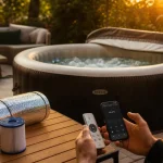 Spa gonflable 4 places 40°C, bulles visibles, bulles ou jets
