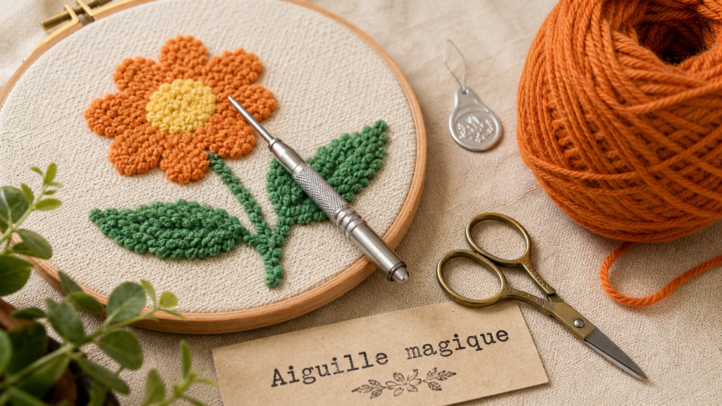 Tuto punch needle : toile tendue, 3 tailles d’aiguille, points qui tiennent