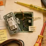 Branchement va et vient : phase et navettes en 1,5 mm², boîtier et fils
