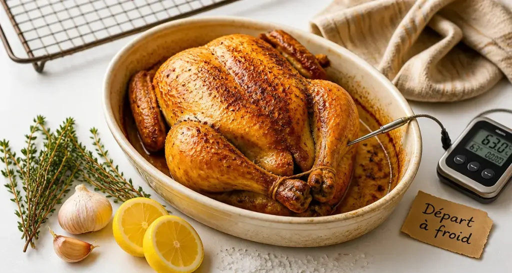 Poulet rôti basse température : le secret d’une chair fondante et d’une peau croustillante