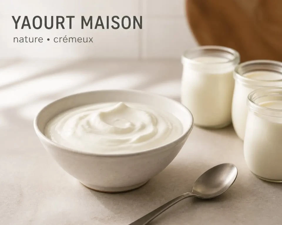 Yaourt recette maison en pots, texture crémeuse et appétissante