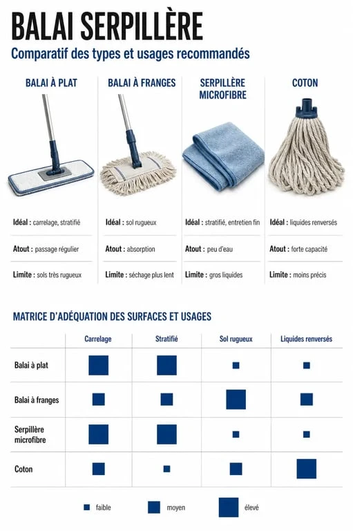 Balai serpillère : comparaison des principaux modèles et usages selon le type de sol