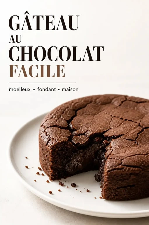 Recette gâteau au chocolat facile, gâteau moelleux et fondant présenté sur une assiette blanche