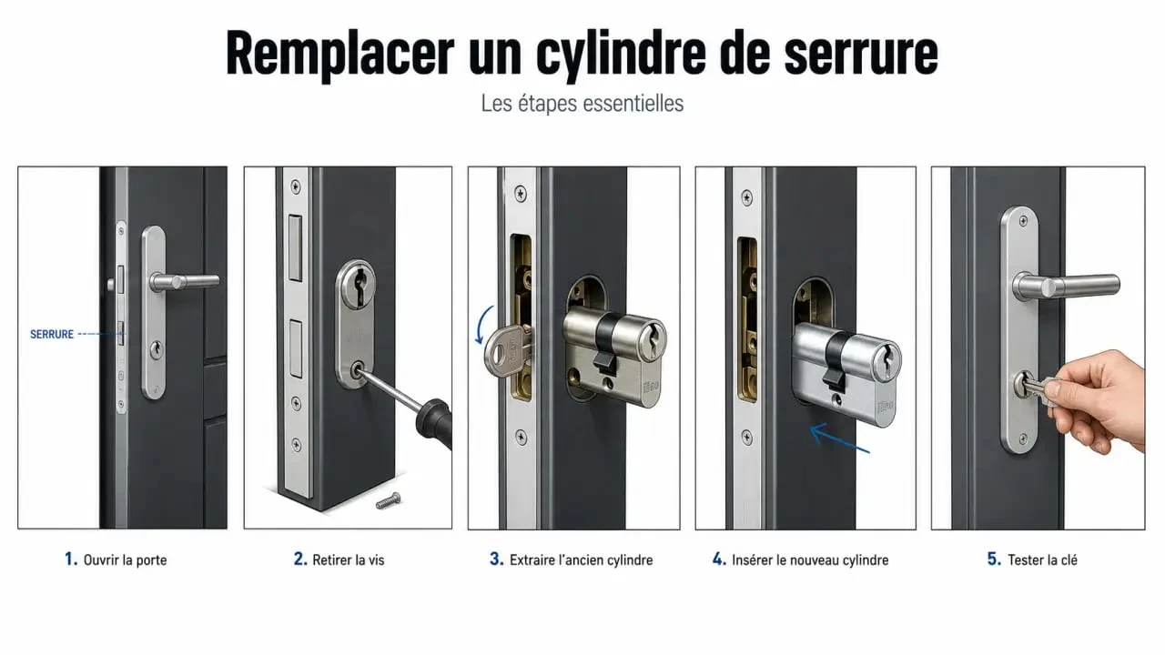Changer serrure de porte : étapes visuelles pour remplacer un cylindre de porte en toute sécurité