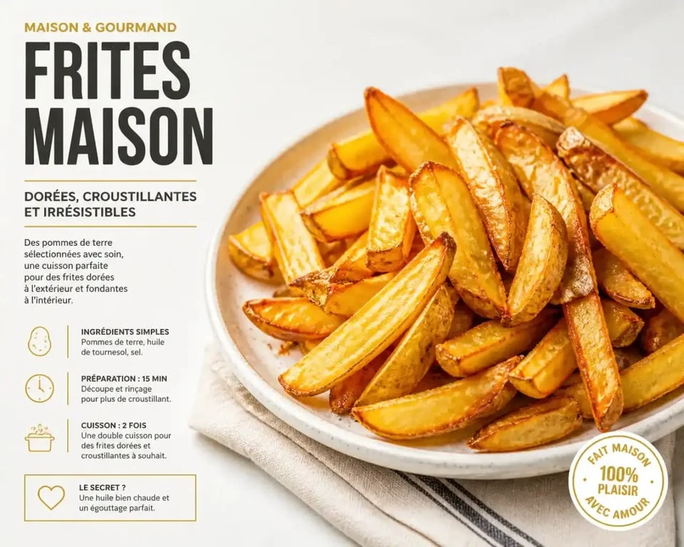 Frites maison cuisson parfaite dans une assiette
